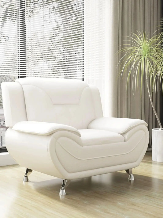 Modern Compact 1-Seat Sofa in White Faux Leather