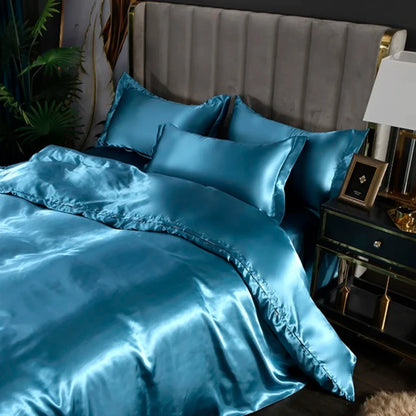 Satin Duvet Cover Set - Luxurious Double Single Size Bedding with Flat Sheet and Pillowcases