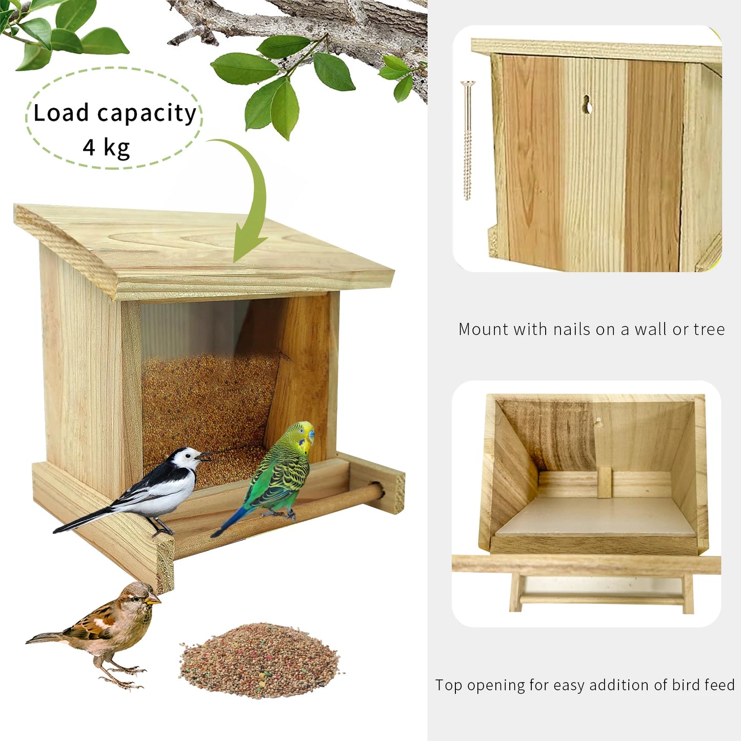 Natural Wooden Bird Feeder Garden Cardinal Bird House Feeder Hopper