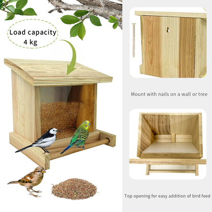 Natural Wooden Bird Feeder Garden Cardinal Bird House Feeder Hopper