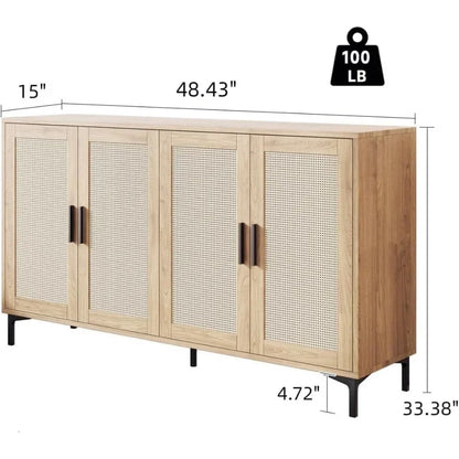 Sideboard - Kitchen Buffet Cabinet with Rattan Decorated Doors