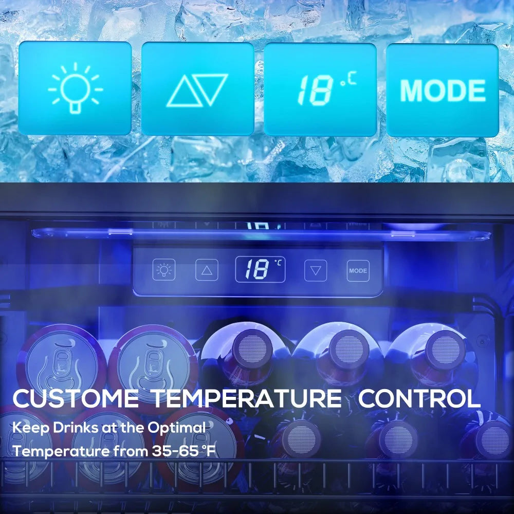 Beverage Refrigerator Cooler, with Glass Door & Digital Temperature Display