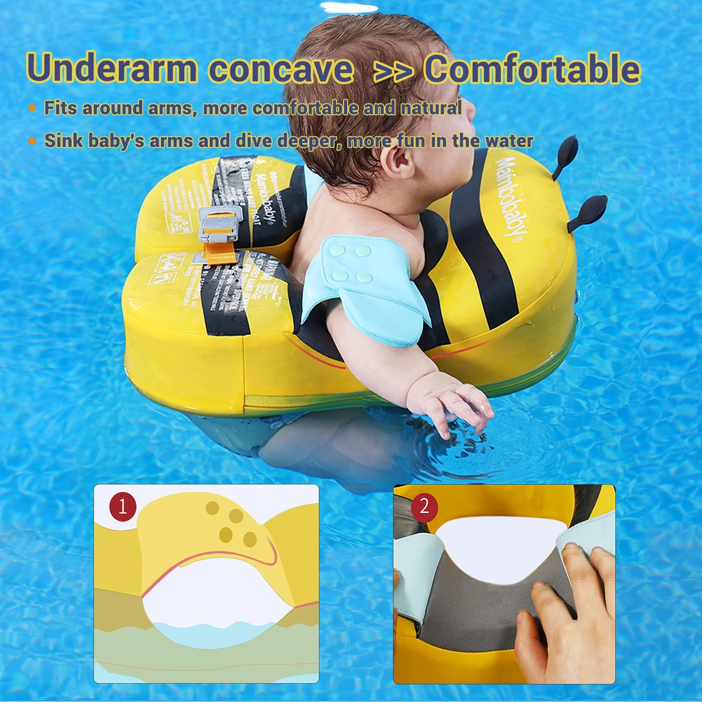 Baby Float With Crotch Strap & Inflation-free Solid Core Ring Have Sunshade