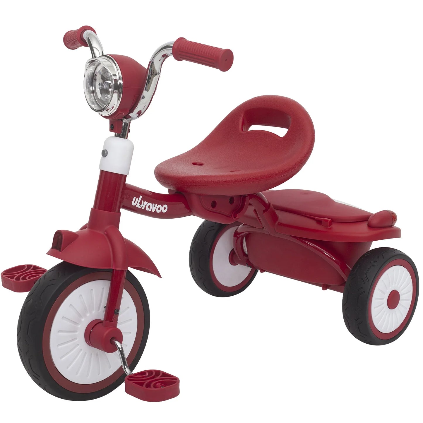 Baby Foldable Tricycle Trike PU Wheels with Elasticity Shock-absorbing Effect, Cool Lights,1-5 Years