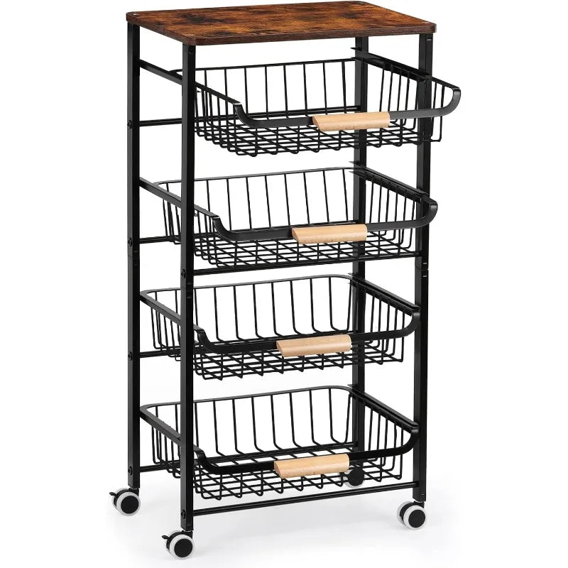 Kitchen Storage Rolling Cart on Wheels, 5 Tier Metal Rolling Utility Cart