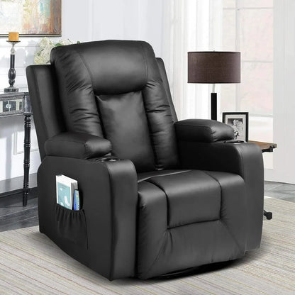 Leather Recliner Chair Modern with Heated Massage Ergonomic Lounge 360 Degree Swivel