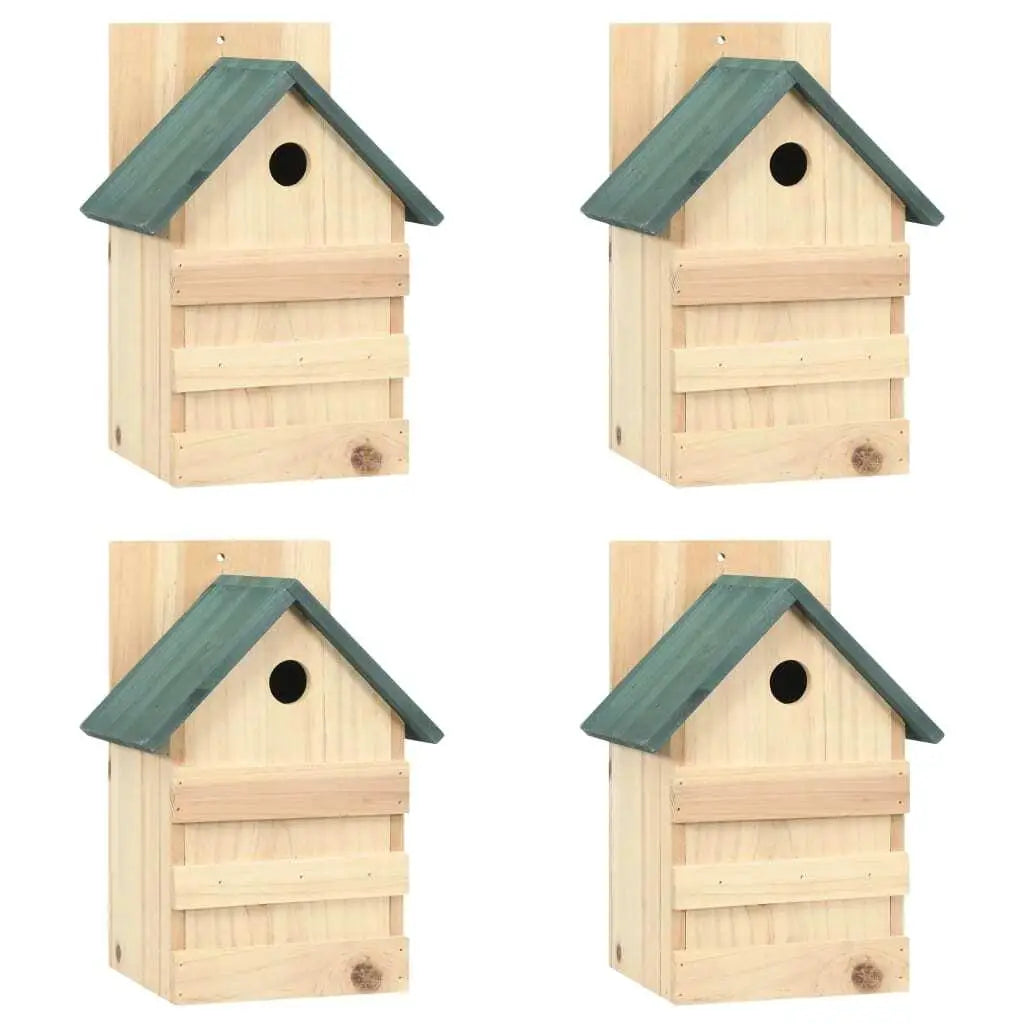 4 Pcs Firwood Bird Houses - 9.1x7.5x13 Outdoor Decor