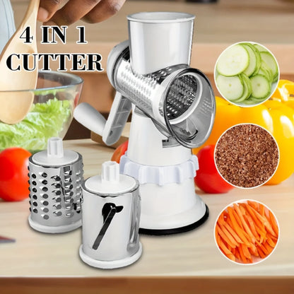 4-In-1 Vegetable Cutter: Rotary Slicer, Grater, Chopper