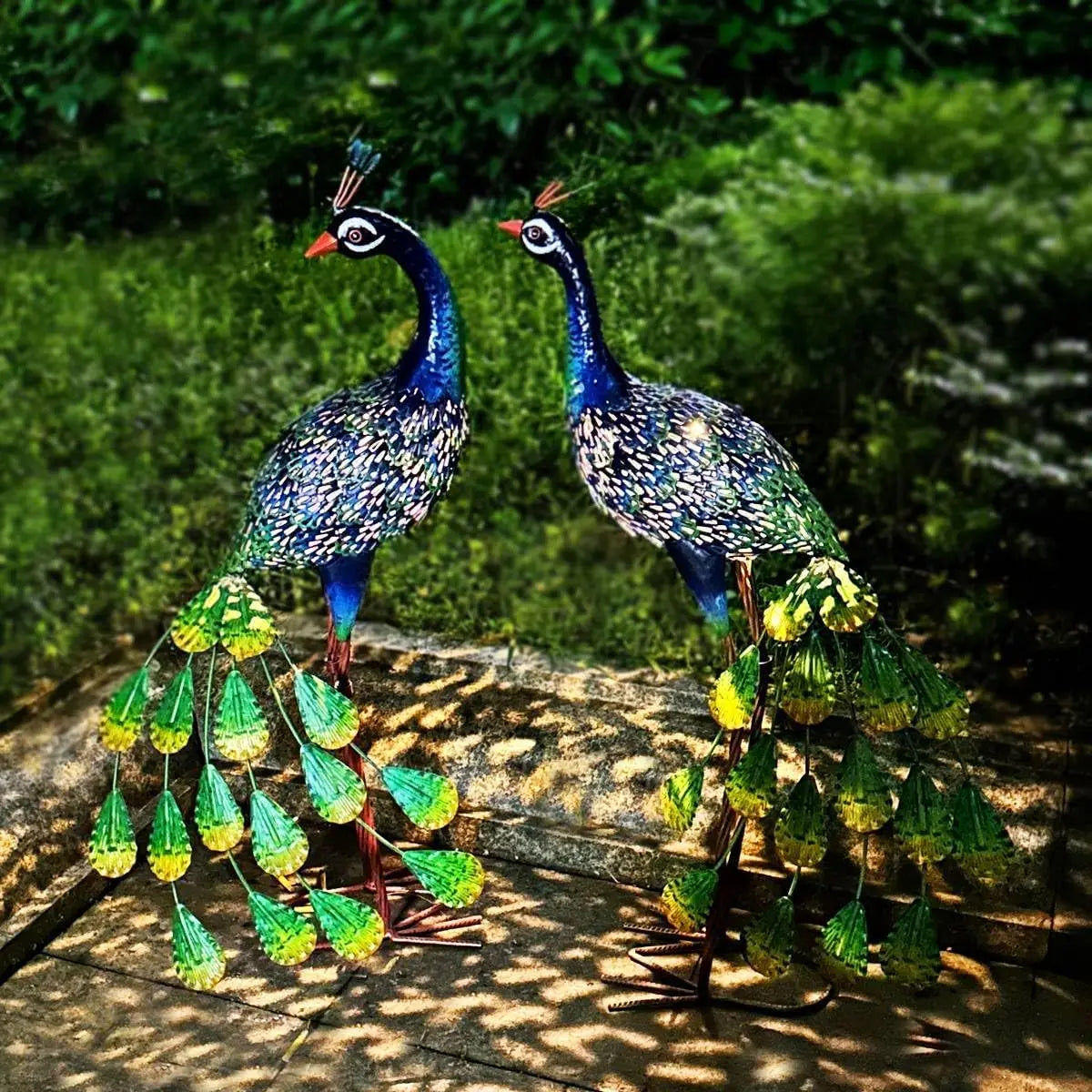 Peacock Decor Garden Statue and Sculpture, Metal Large Birds