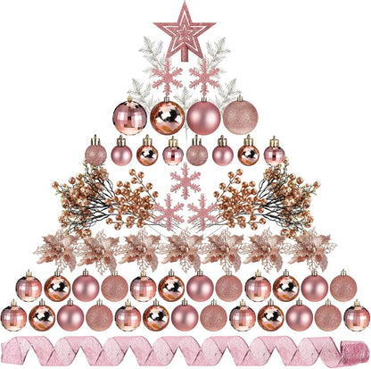 94-Piece Rose Gold Christmas Tree Decoration Set - Ornaments