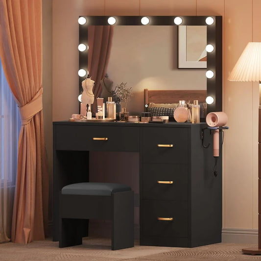 Carbon Black Vanity Table With 4 Drawers 15.74"D x 35.43"W x 53.54"H