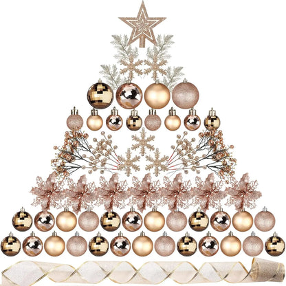 94-Piece Rose Gold Christmas Tree Decoration Set - Ornaments