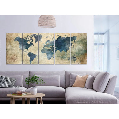 Acoustic Canvas Wall Art World Map 90x35 in - 5pcs Picture with Acoustic Foam