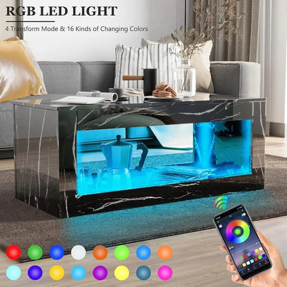 47.2inch LED Coffee Table with Large Open Storage, Modern High Gloss