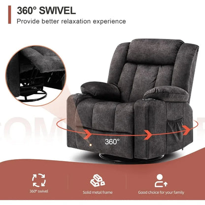 Recliner Chair Massage Rocker with Heated 360 Degree Swivel