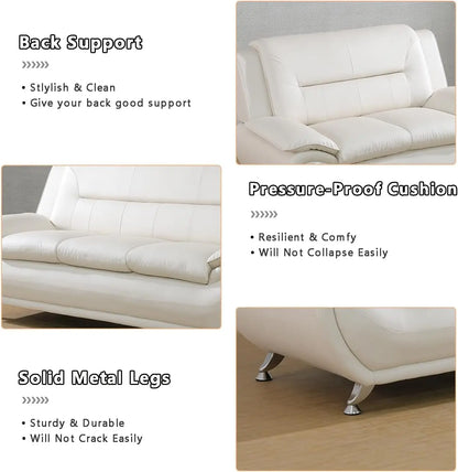 Modern Compact 1-Seat Sofa in White Faux Leather