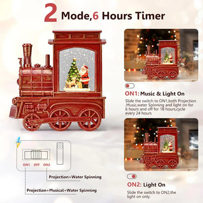 Christmas Vintage Train with Santa Cute Dog Projection Lighted Snow Globe Musical