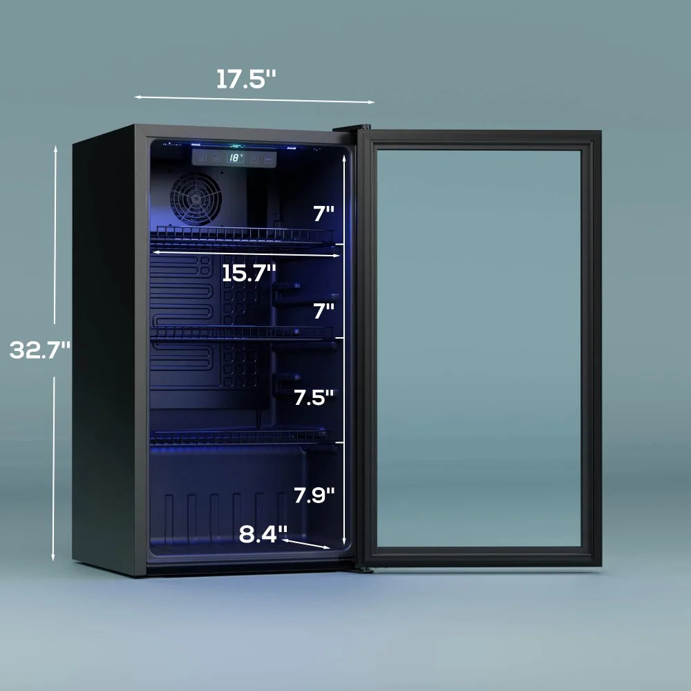 Beverage Refrigerator Cooler, with Glass Door & Digital Temperature Display