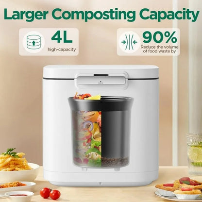 4L Electric Composter for Kitchen, Odorless/Auto-Cleaning/ 3 Modes LED Display