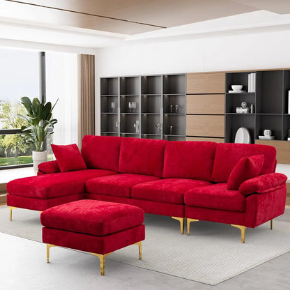 U-Shaped Sectional Sofa Couch, 4 Seat Sofa Set with Chaise Lounge