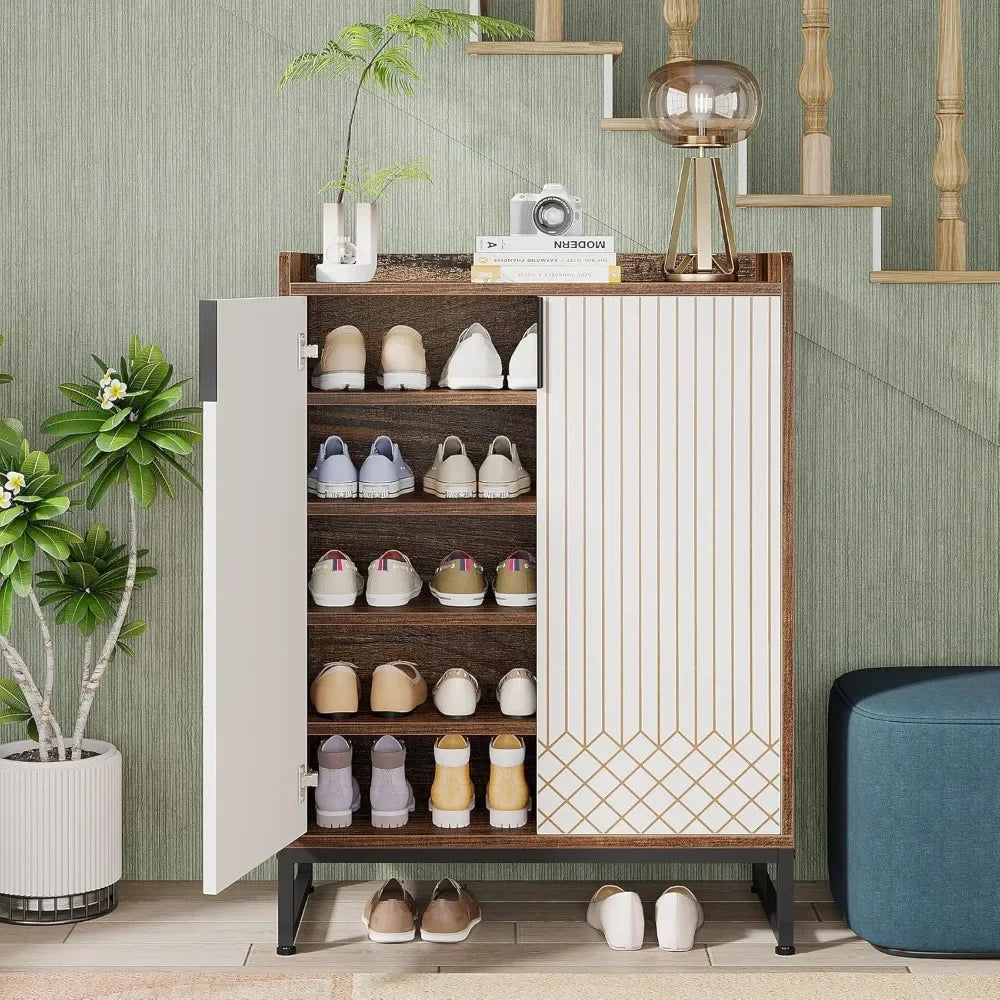 Modern Cabinet for Entryway, 25 Pairs Shoe Cabinet with Doors