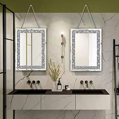 Crystal Decor Wall Mirrors Set Silver Crush Diamond 11”x15” Kit