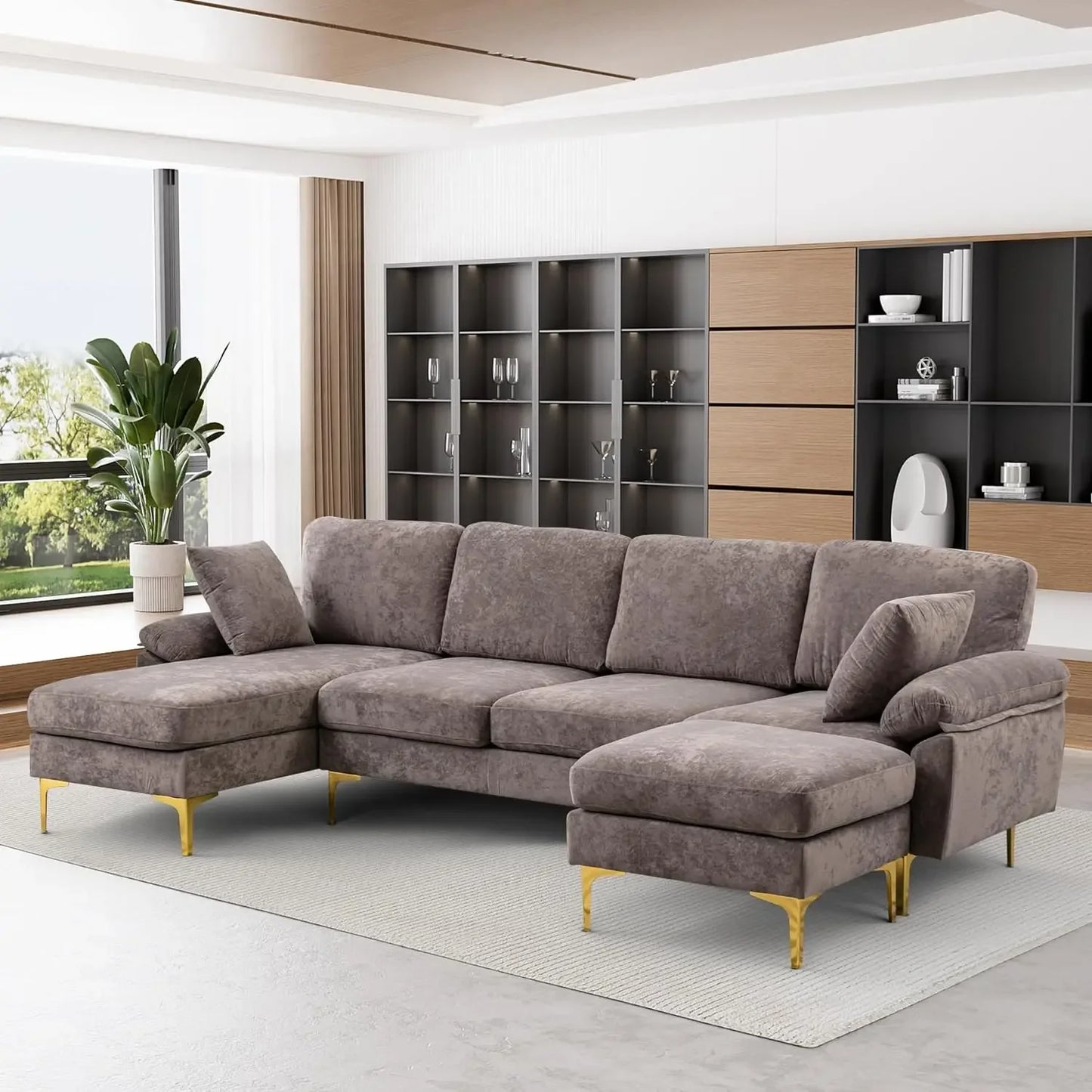 U-Shaped Sectional Sofa Couch, 4 Seat Sofa Set for Living Room Velvet