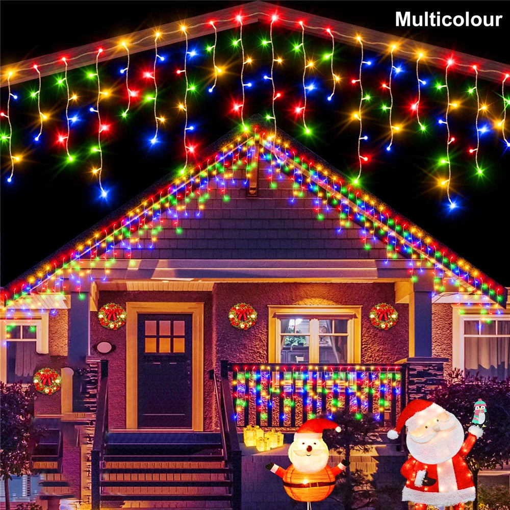 NEW 2024 Christmas Decorations Lights Solar Icicle Curtain Lights 8 Modes