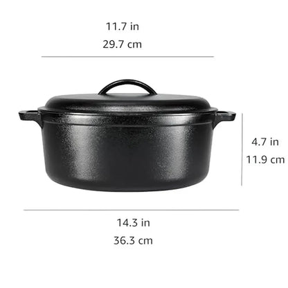 Cast Iron Dutch Oven Pot 7 Quart Pre-Seasoned High Heat Retention