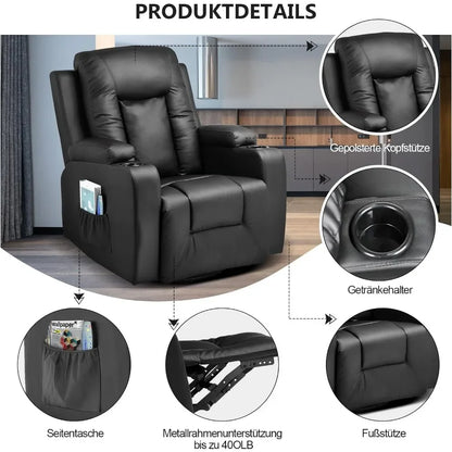 Leather Recliner Chair Modern with Heated Massage Ergonomic Lounge 360 Degree Swivel