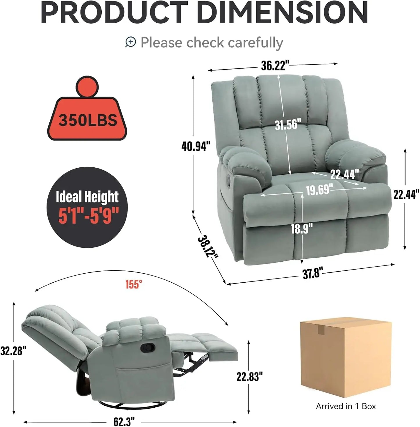 Manual Recliner Chair Swivel Glider, Upholstered Fabric (Green)