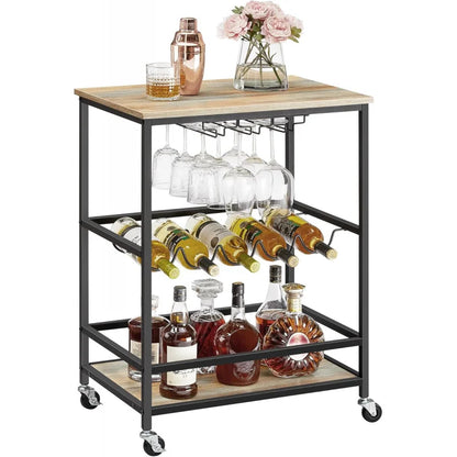 Bar Cart, Serving with Casters, Glass Holders, 15.7 x 23.6 x 32.3 Inches, Industrial