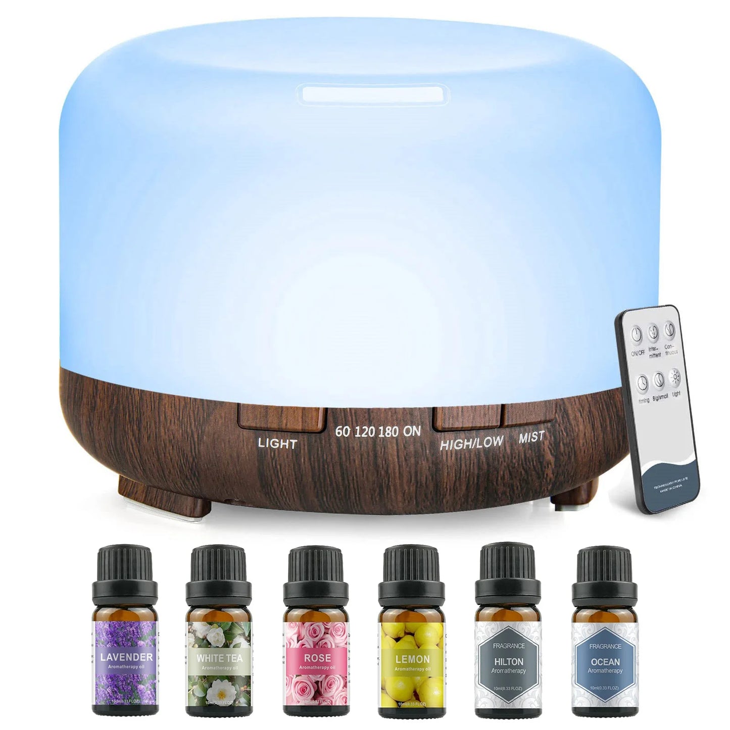 500ML Aromatherapy Oil Diffuser with (Lavender/Rose/Jasmine/Lemon/Hilton/Ocean)