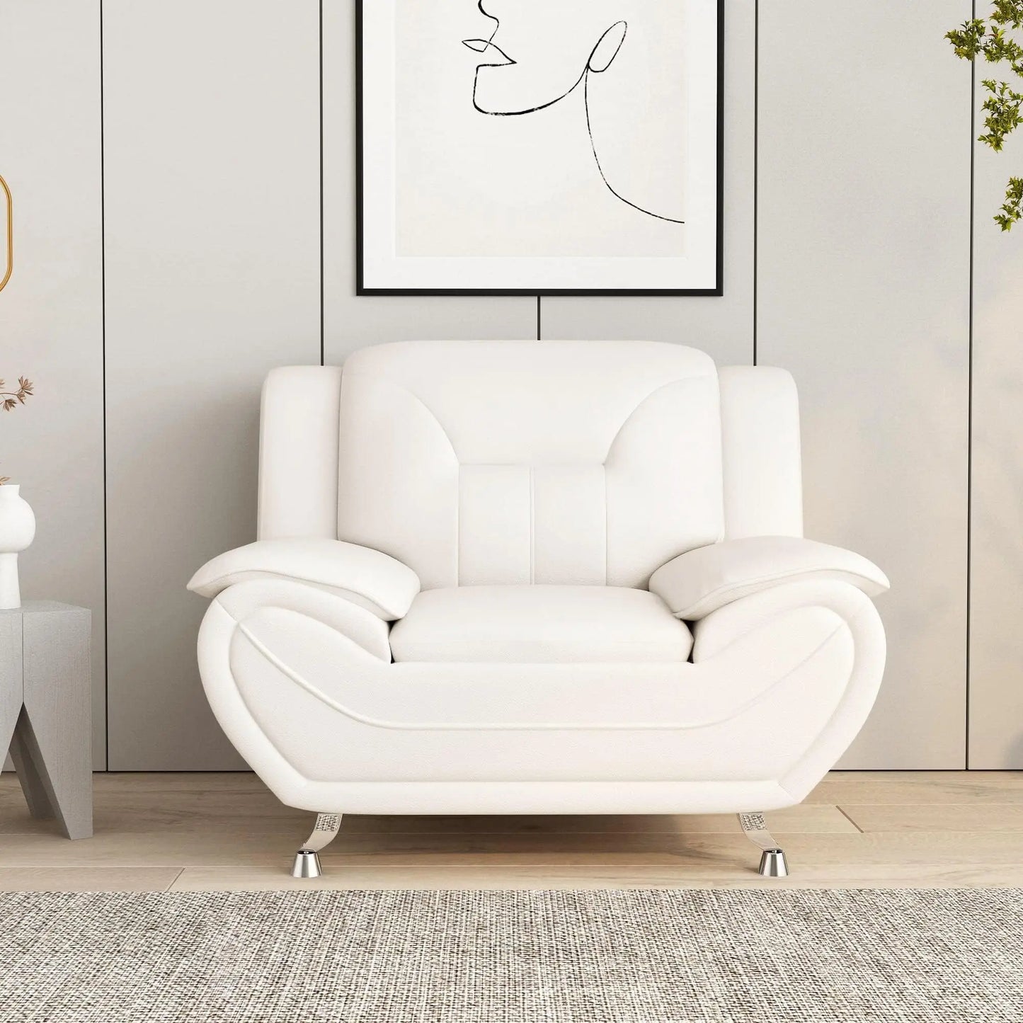 Modern Compact 1-Seat Sofa in White Faux Leather