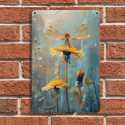 1PC Dandelion and Dragonfly Vintage Metal Plaque Iron Wall Art 8 x 12"