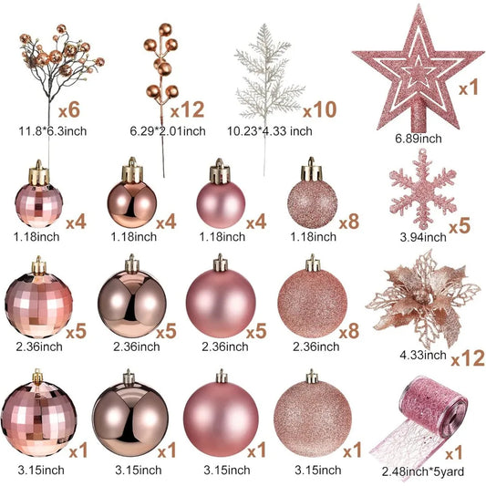 94-Piece Rose Gold Christmas Tree Decoration Set - Ornaments