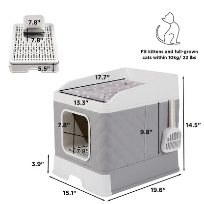 Large Cat Litter Box, Top or Front Entry Enclosed Kitty Tray Cushion Drawer Style