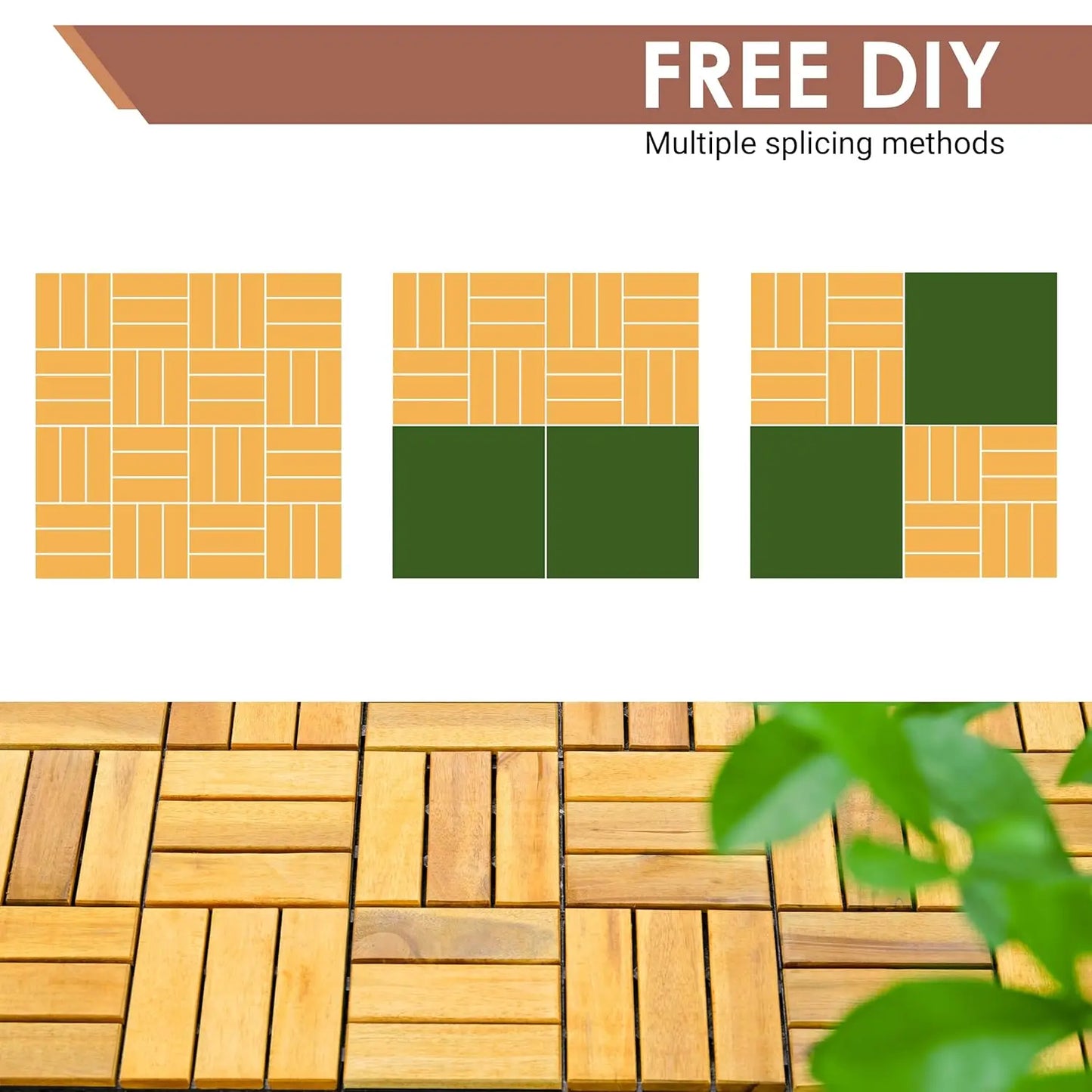 27 PCS Certified Acacia Wood Interlocking Patio Deck Tiles - 12" x 12"