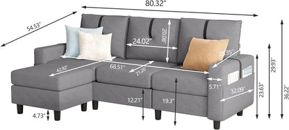 L Shaped Sectional Sofas 3 Seater Couch Modern