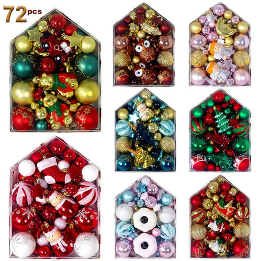 72pcs/set Christmas Tree Ball Ornaments Christmas Ball Decoration Set Colorful