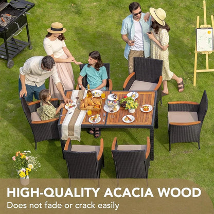 7 PCS Furniture Patio Set with Acacia wood and Steel Frame