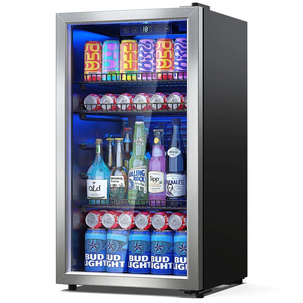 Beverage Refrigerator Cooler, with Glass Door & Digital Temperature Display