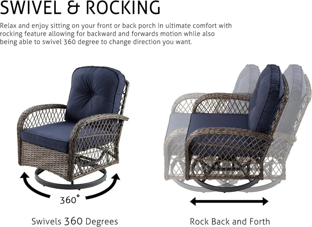 3 Pieces Patio Furniture Set, Outdoor Swivel Glider Rocker Wicker