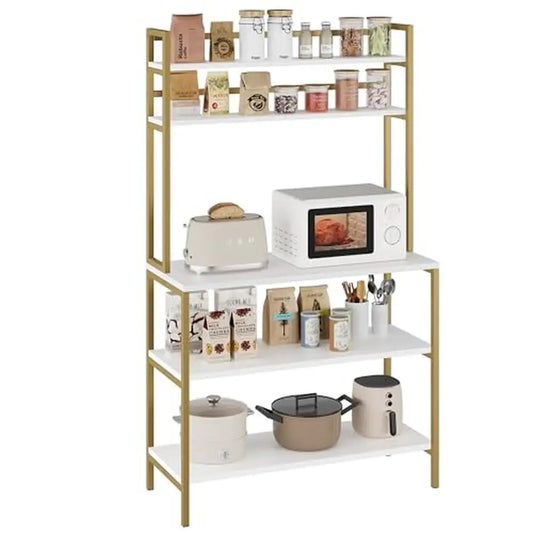 5-Tier Industrial Bakers Rack Kitchen Shelves Hutch Organizer Freestanding Wood Metal