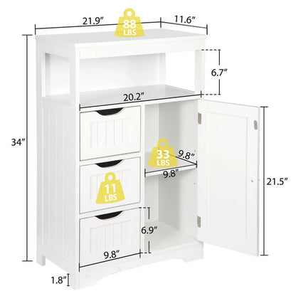 US Bathroom Floor Cabinet Storage Organizer Shelf Standing