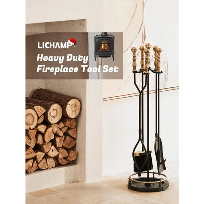 Fireplace Tools Set 5-Pieces Indoor Outdoor Sturdy Fire Place Poker Set