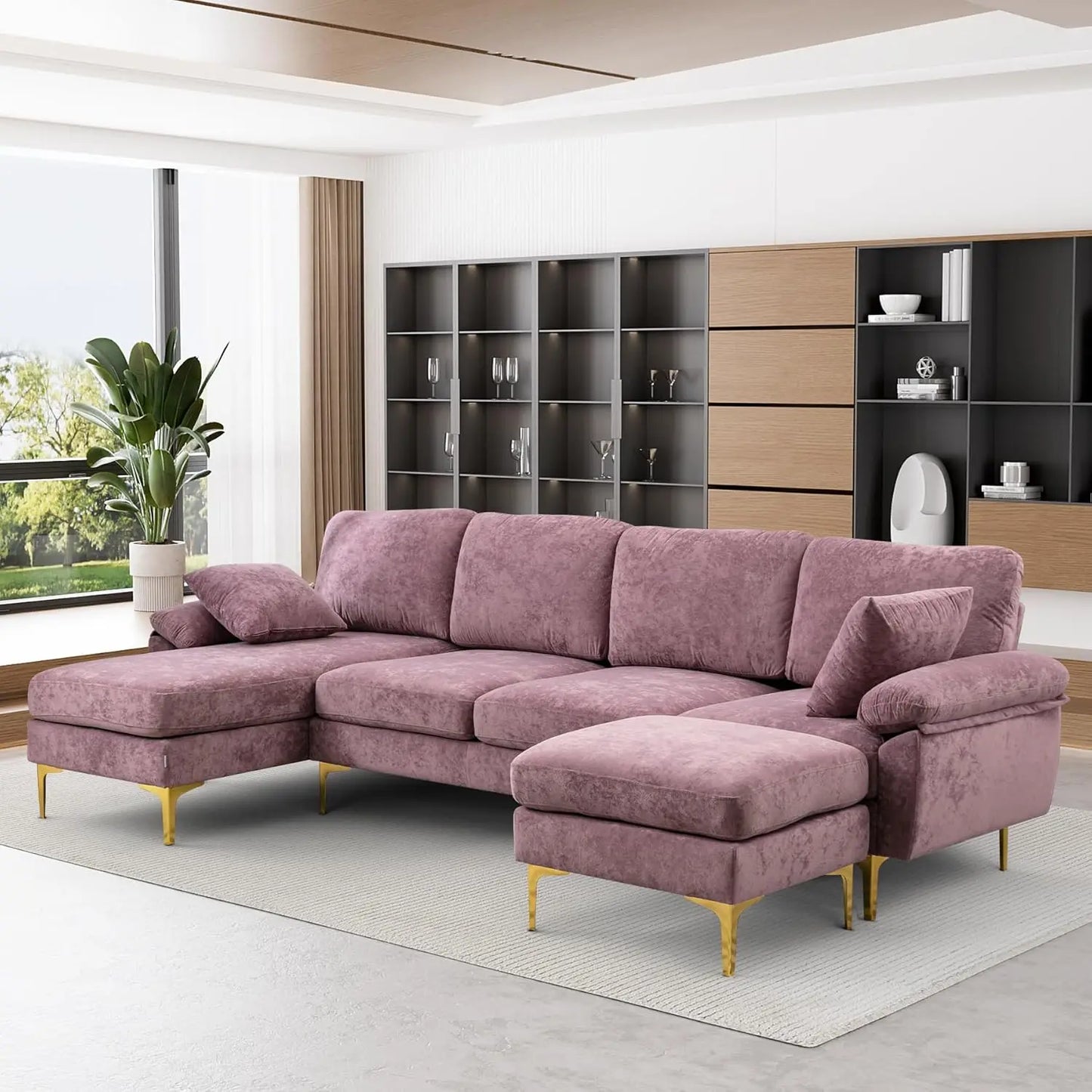 U-Shaped Sectional Sofa Couch, 4 Seat Sofa Set with Chaise Lounge