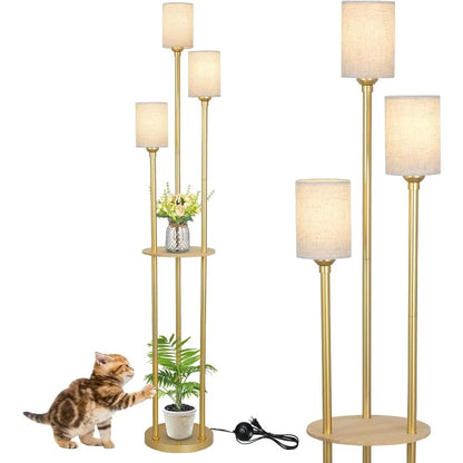 Floor Lamp with Shelves, for Living Room, 3-Lights with On/Off Foot Switch