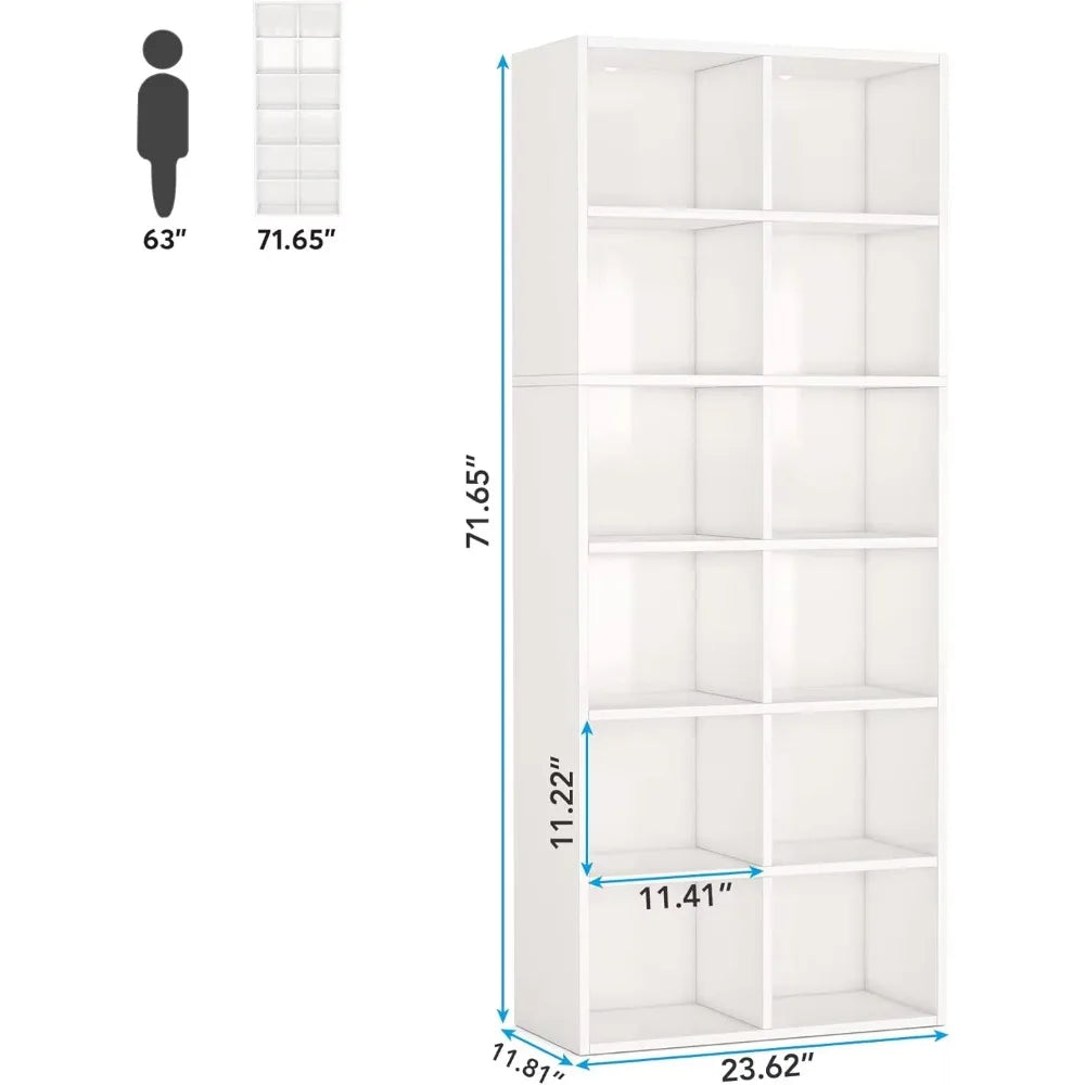 71.65-inch High Cubicle Bookshelves Set of 2, White Modern Bookshelves