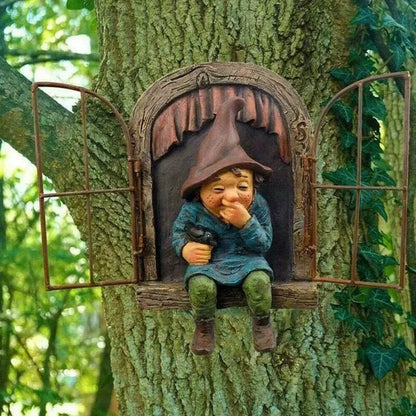 Creative Garden Gnome Statue Elf Out Tree Hug Suitable for Home